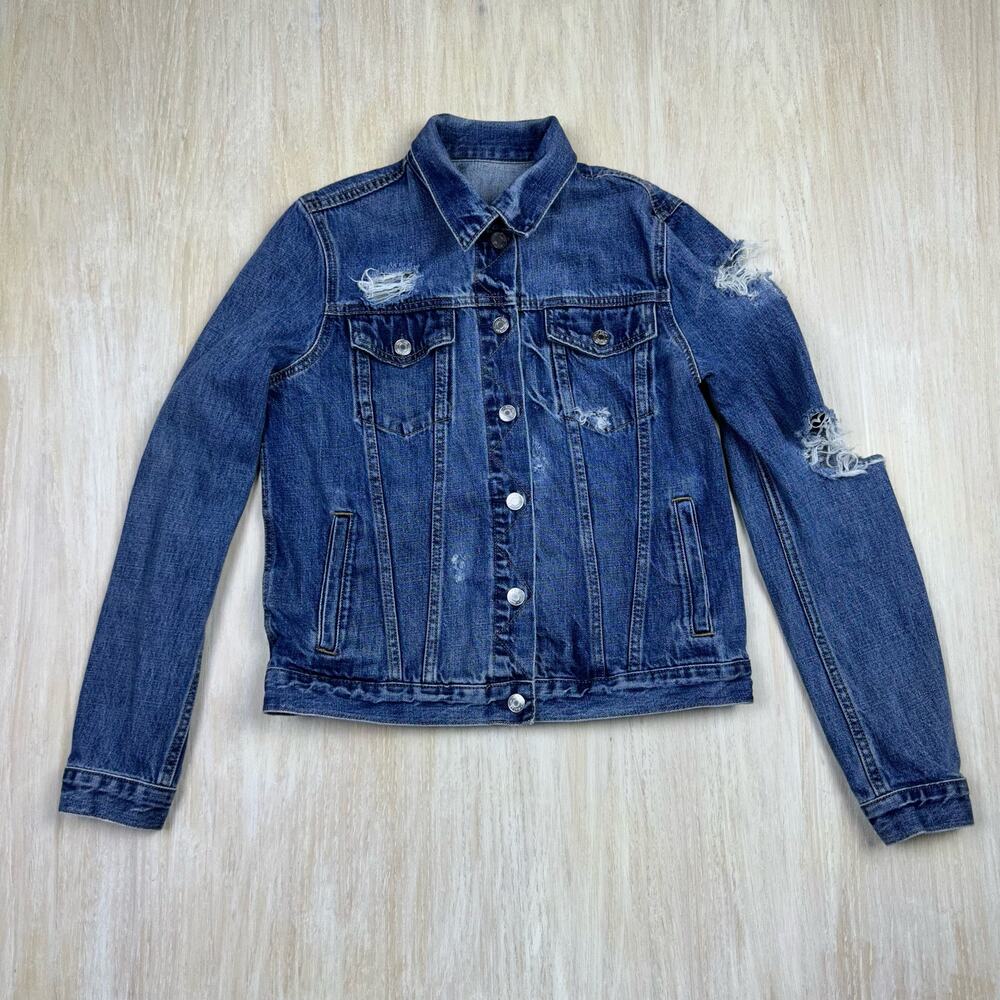 GAP Icon Saddle Blue Distressed Timeless Casual Classic Jean Denim Jacket Small